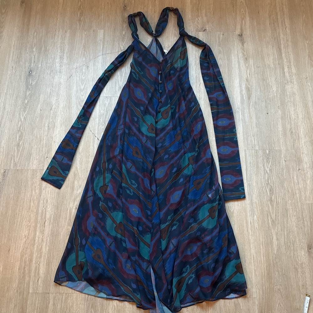 Zara Multicolor Patterned Button Down Maxi Dress … - image 1